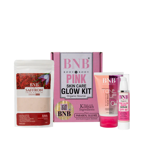 BNB Pink Glow Kit (Toneup Facewash + Saffron Mask + Pink Glow Sunscreen Spf 60)