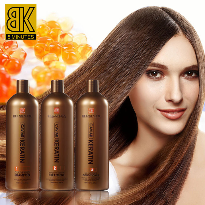 BK Keraplex Caviar Brazilian Keratin Hair Treatment Shampoo Sulfate Free Conditioner 3in1 Set