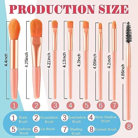 Professional 8 Pieces Makeup Brush Set with Cosmetic Bag, Mini Size