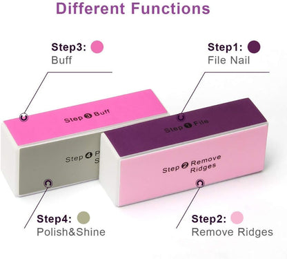 Colorful 4-Way Nail Buffer Block Shine Polisher, Manicure, Sanding Files