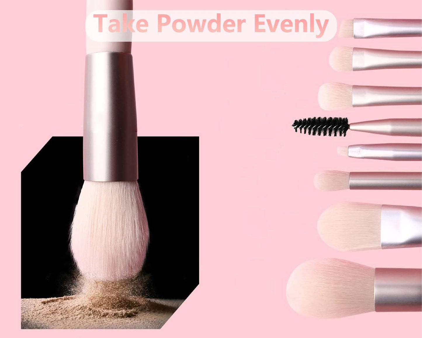 Professional 8 Pieces Makeup Brush Set with Cosmetic Bag, Mini Size