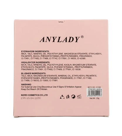 Anylady 19 Colour Eyeshadow, Blushon & Highlighter Palette