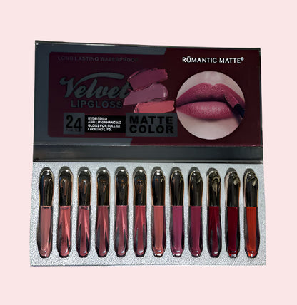 Romantic Matte Velvet Lip Gloss Pack of 12